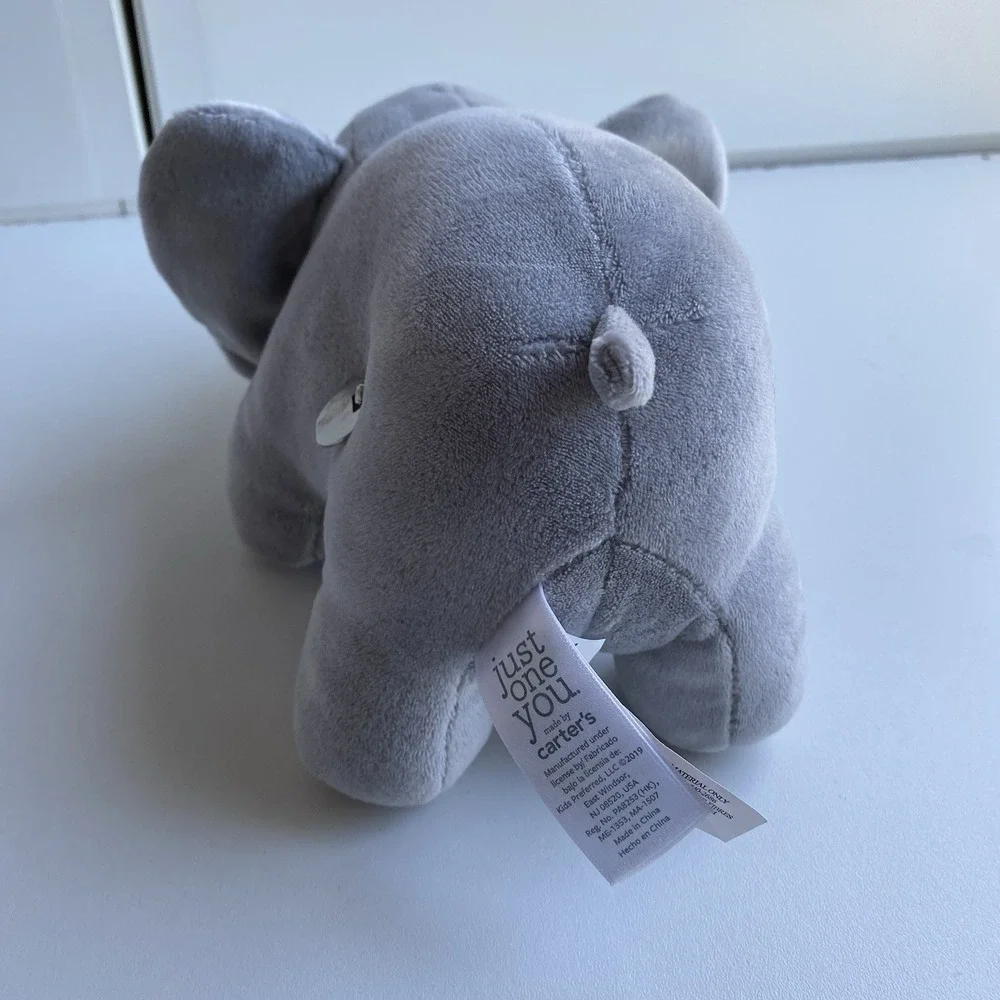 Carters Just One You Gray Windup Musical Elephant Plush Crib Toy Rock-A-Bye Baby